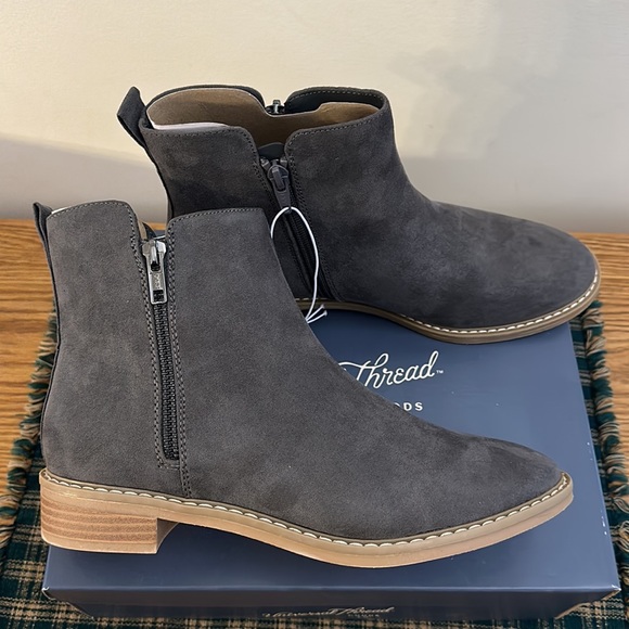 Gray faux suede booties with dual zippers and wood heel look. Universal Thread 7 - Picture 5 of 12